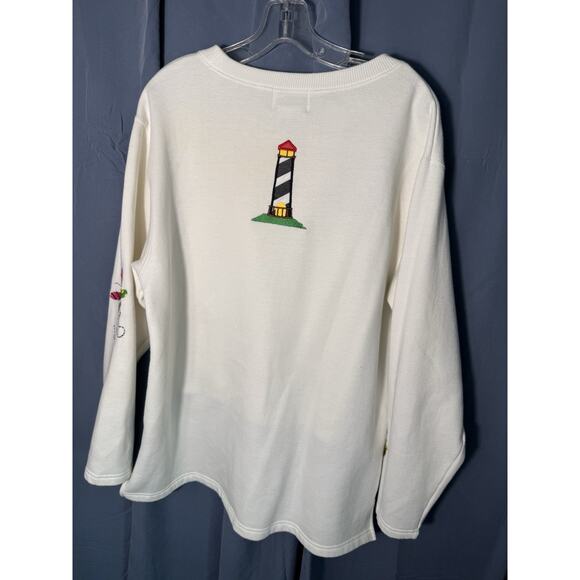 quacker factory nautical lighthouse shirt women’s. sailboat seaside embroidered - Picture 3 of 5